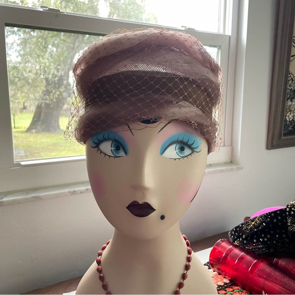 Antique Union Made Hat Tulle and Fishnet Cocoa & White Wonderful!